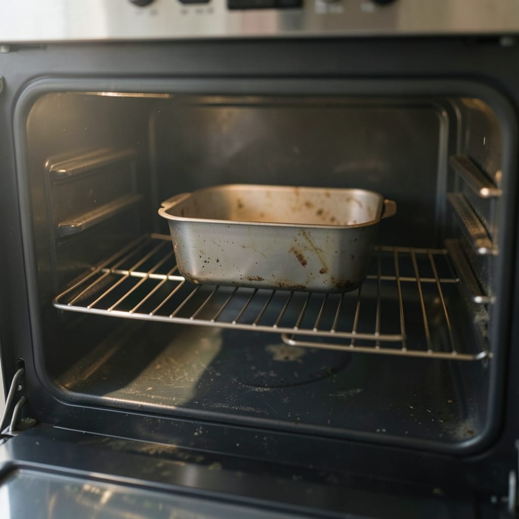 An ordinary home oven with one tin in it