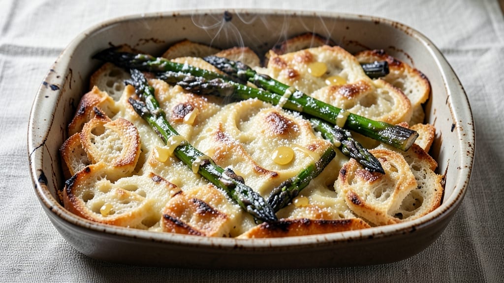 Asparagus Bread Pudding Recipe: Savory Herb Crunch With Gooey Custard